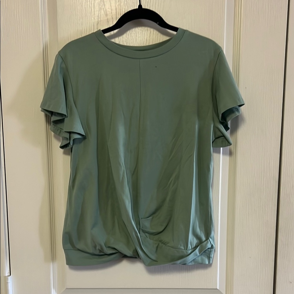 NWT! Green Flutter Sleeve w Twist Waist Women's Top Size L
